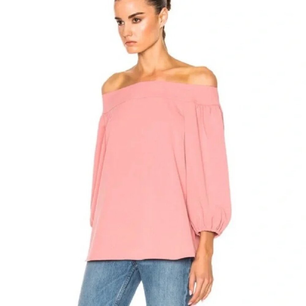 Tibi Twill Off-Shoulder Dusty Rose Balloon Sleeves Top - Sz 6